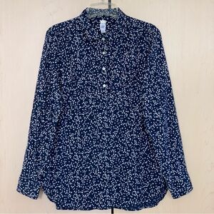 Gap Top Womens Long Sleeve Button Up Floral Shirt Cotton Blend Navy White Size M